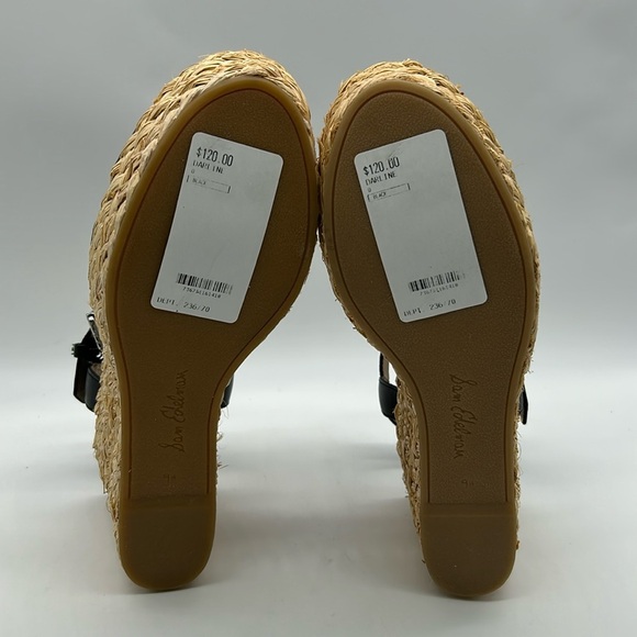 2466- Sam Edelman Darline Wedge Sandals Black Leather Size 9.5 M NWT - Picture 8 of 12